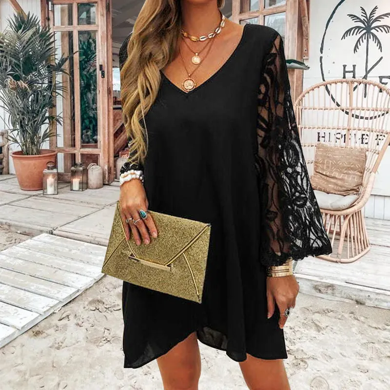 Elegant black dress with lace for women