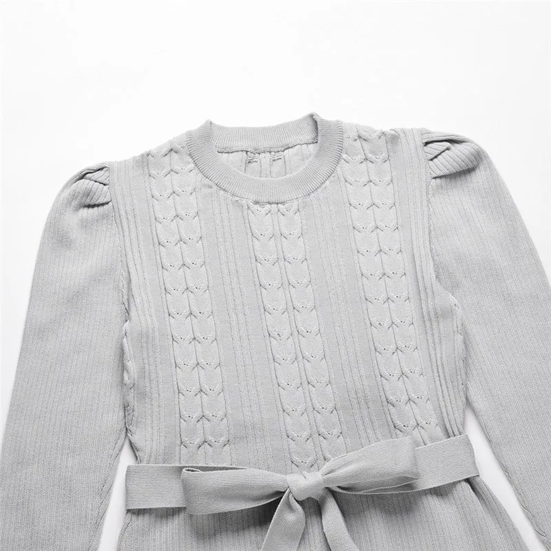 Elegant Puff Sleeve Knitted Dress