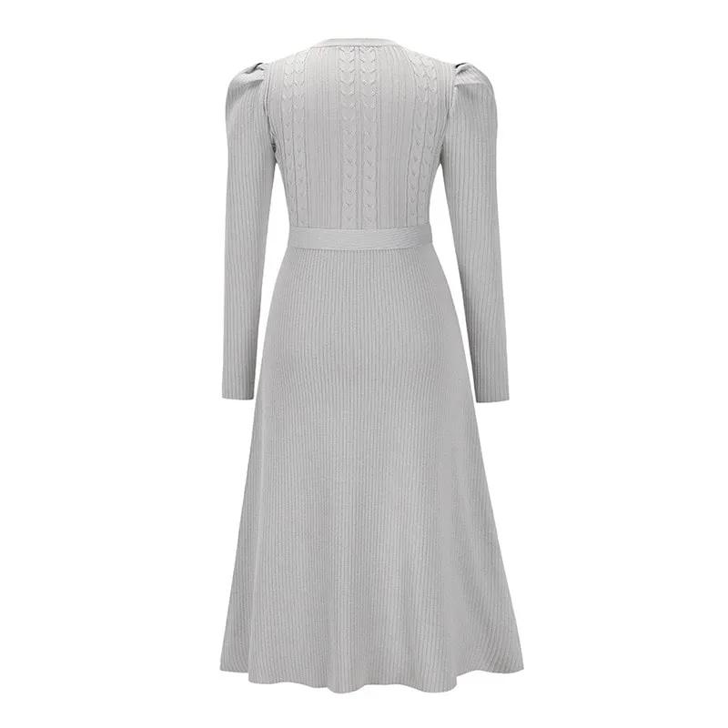 Elegant Puff Sleeve Knitted Dress