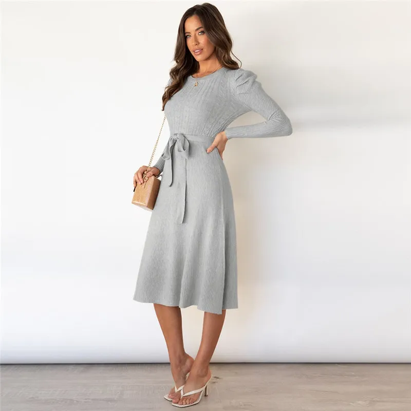 Elegant Puff Sleeve Knitted Dress