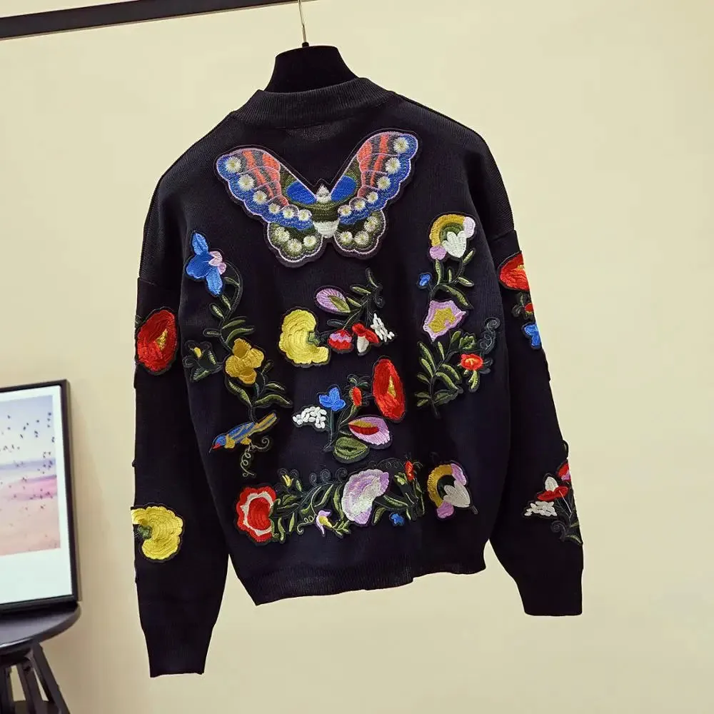 Embroidered Butterfly Floral Sweatshirt And Pants