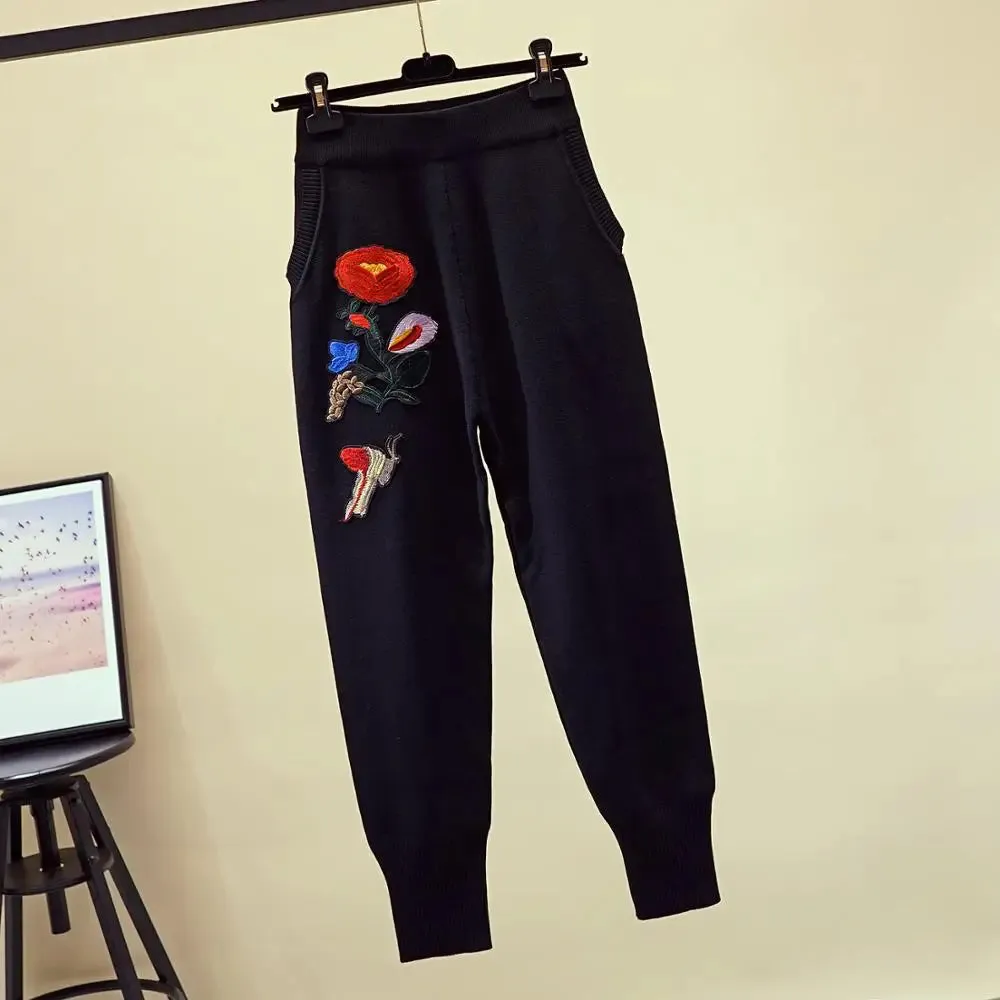 Embroidered Butterfly Floral Sweatshirt And Pants