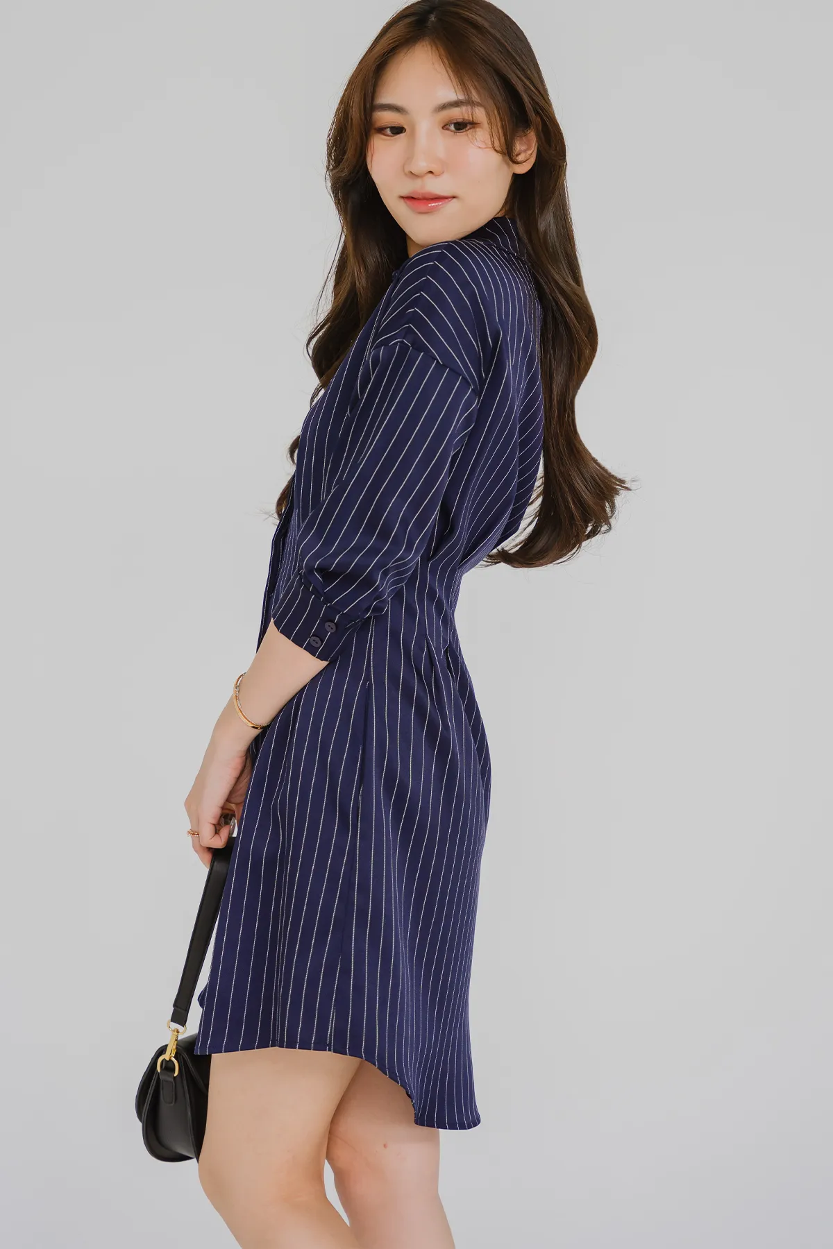 Essential Pinstripe Shirt Dress (Navy)