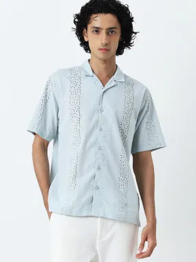 ETA Light Blue Schiffli Design Relaxed-Fit Shirt