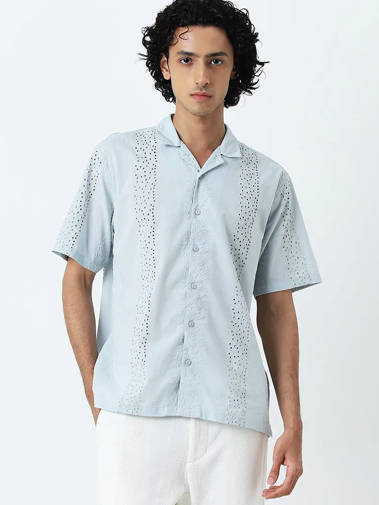 ETA Light Blue Schiffli Design Relaxed-Fit Shirt