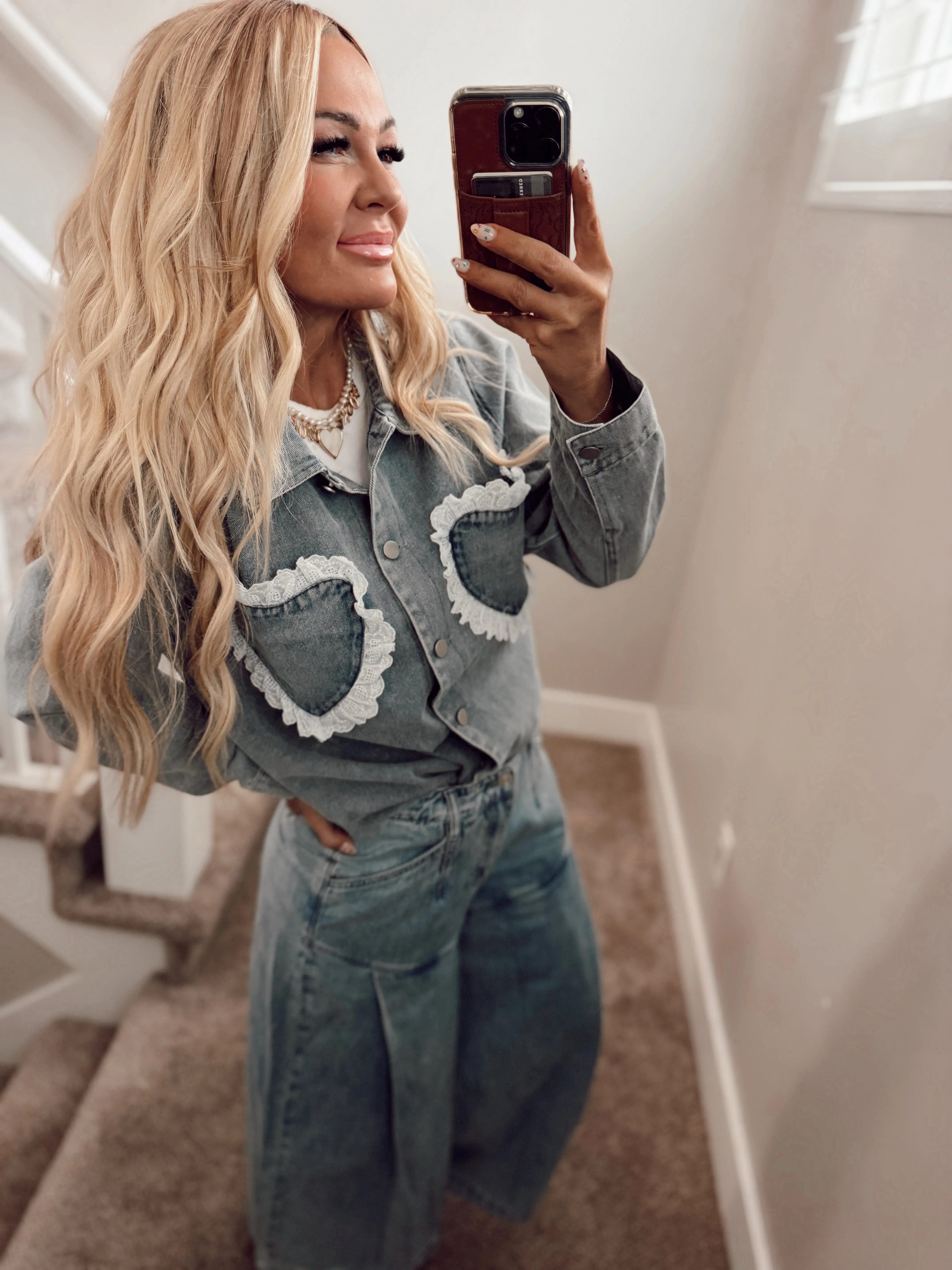 Eyelet heart shacket