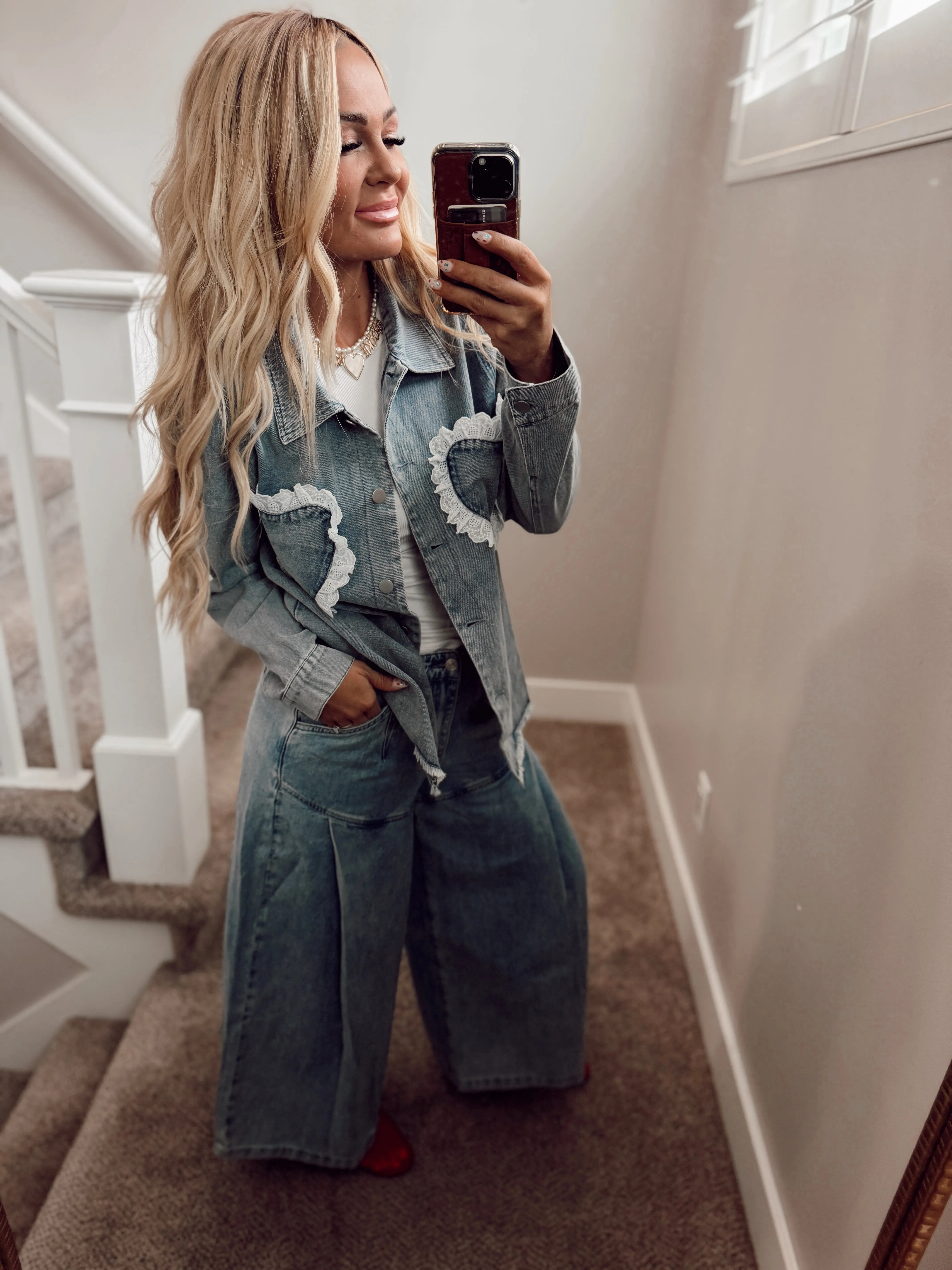 Eyelet heart shacket