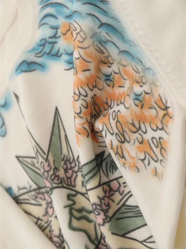 Fall Winter Women Casual Style Floral Pattern Printing Pullover Sweater Classic Crew Neck Knit Tops C-069-3