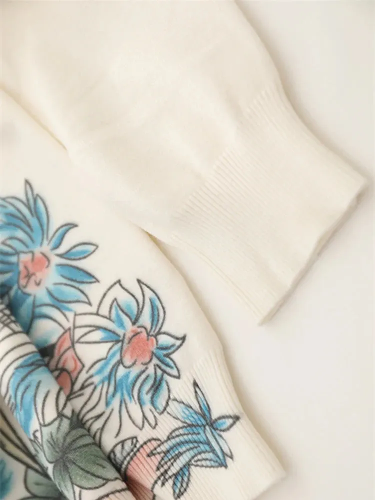 Fall Winter Women Casual Style Floral Pattern Printing Pullover Sweater Classic Crew Neck Knit Tops C-069-3