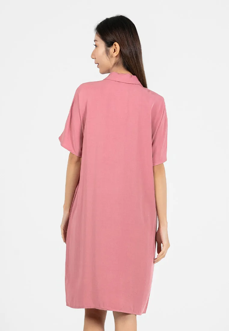 Forest Ladies Rayon Lyocell Plain Shirt Dress Women Short Sleeve Shirt Dress| Baju Kemeja Perempuan - 885078