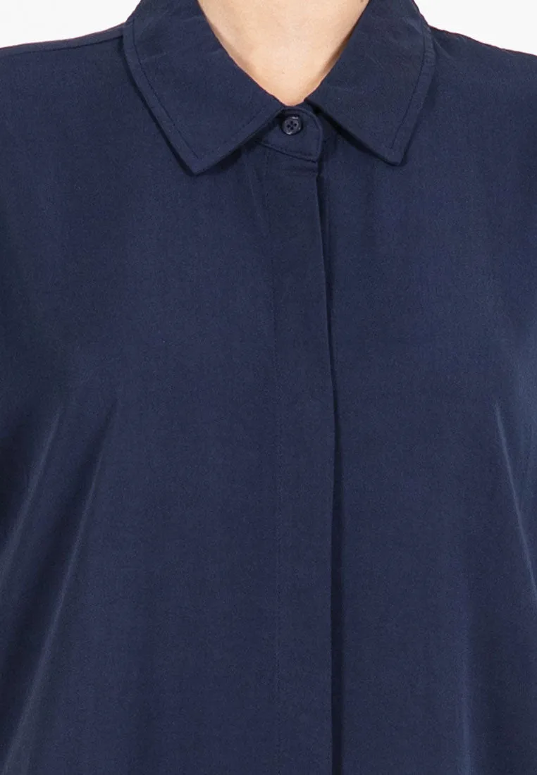 Forest Ladies Rayon Lyocell Plain Shirt Dress Women Short Sleeve Shirt Dress| Baju Kemeja Perempuan - 885078