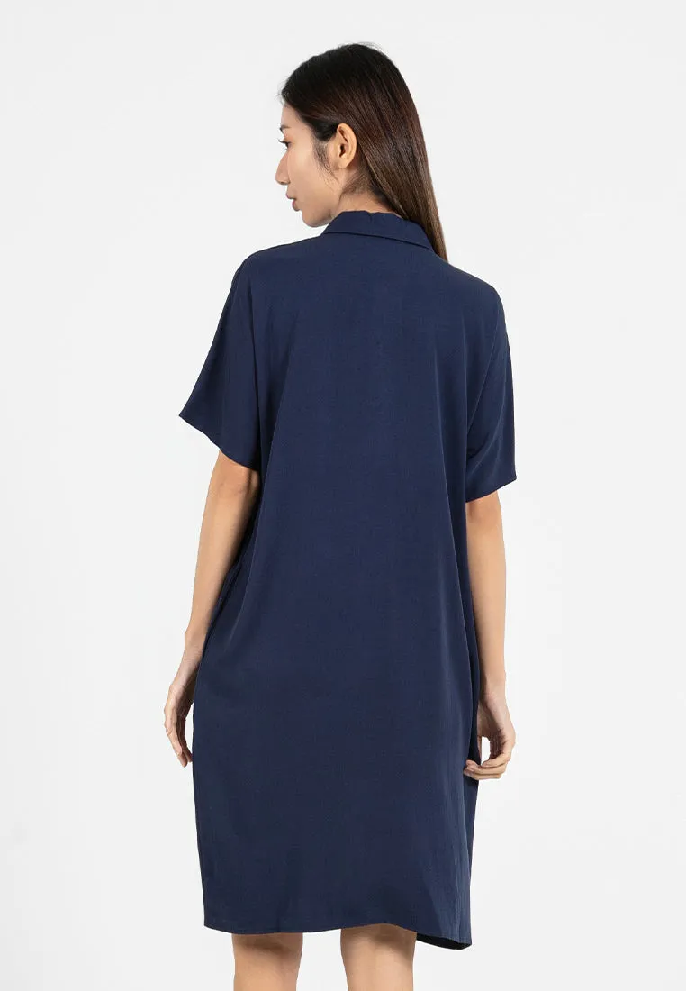 Forest Ladies Rayon Lyocell Plain Shirt Dress Women Short Sleeve Shirt Dress| Baju Kemeja Perempuan - 885078