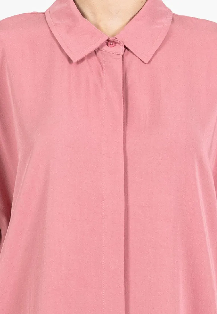 Forest Ladies Rayon Lyocell Plain Shirt Dress Women Short Sleeve Shirt Dress| Baju Kemeja Perempuan - 885078