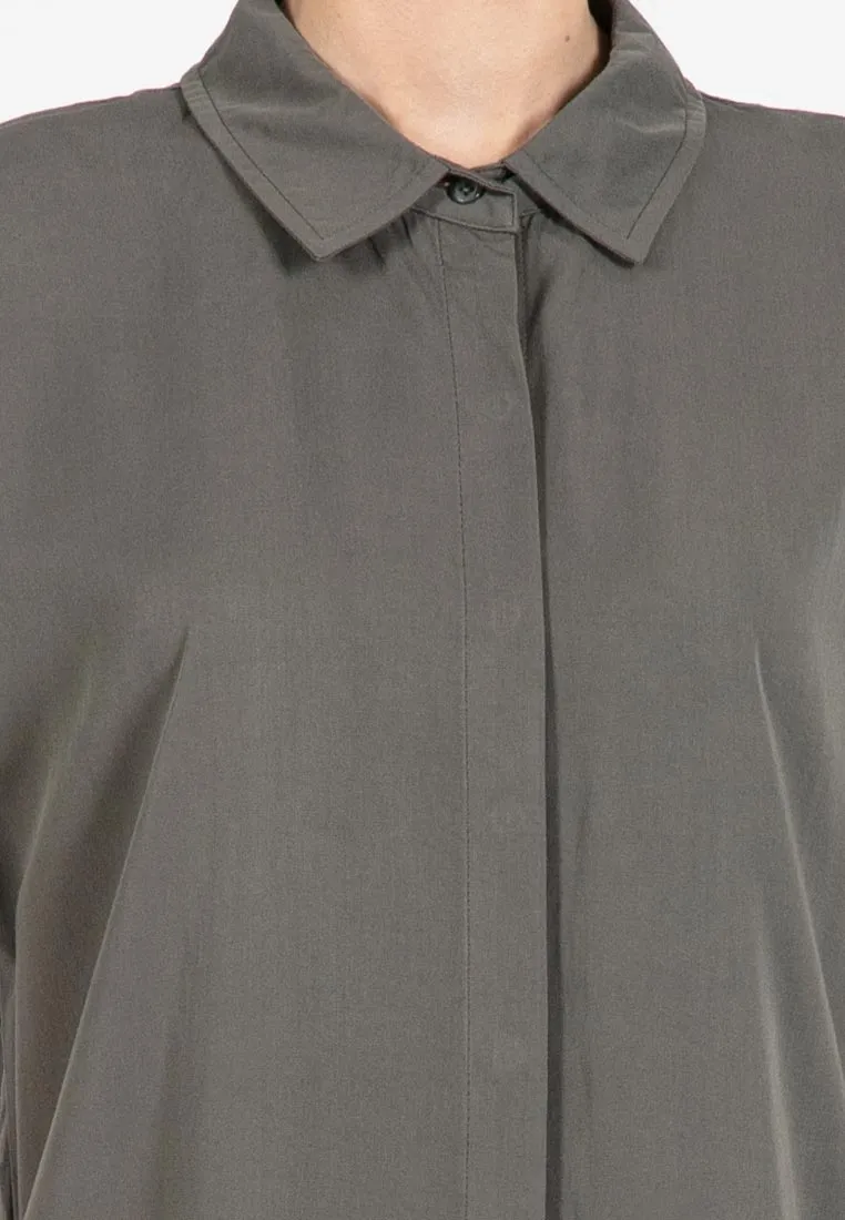 Forest Ladies Rayon Lyocell Plain Shirt Dress Women Short Sleeve Shirt Dress| Baju Kemeja Perempuan - 885078