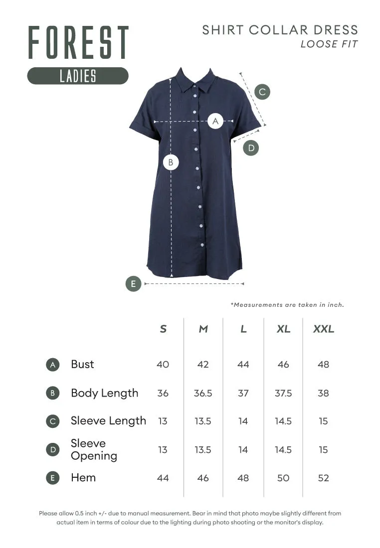 Forest Ladies Rayon Lyocell Plain Shirt Dress Women Short Sleeve Shirt Dress| Baju Kemeja Perempuan - 885078