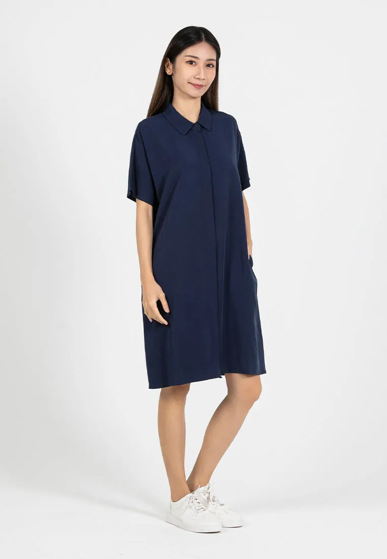 Forest Ladies Rayon Lyocell Plain Shirt Dress Women Short Sleeve Shirt Dress| Baju Kemeja Perempuan - 885078