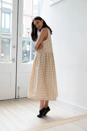 Gauze | Gingham Sleeveless Dress in Beige & White
