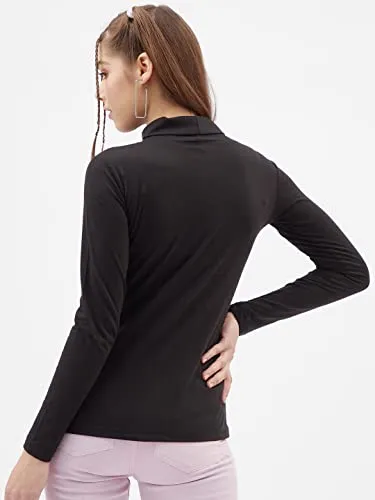 GESPO High Neck T-Shirts for Women Color-Black (Size-Large)