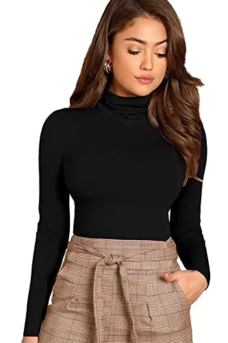 GESPO High Neck T-Shirts for Women Color-Black (Size-Large)