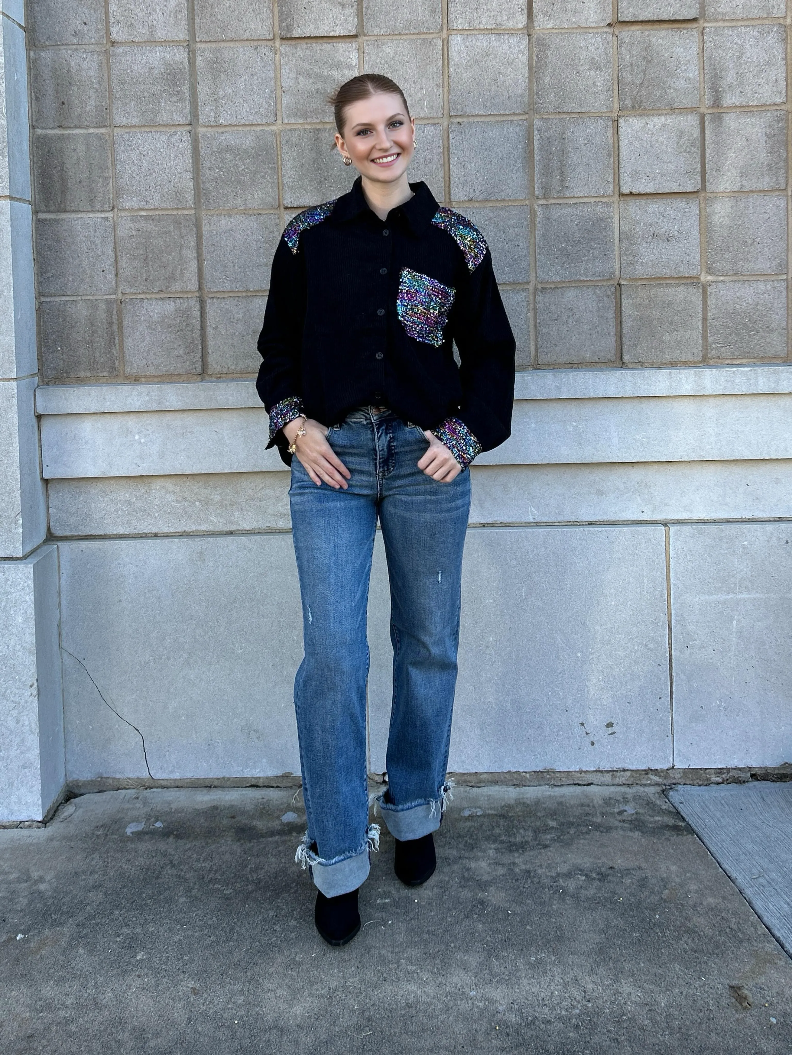 Giving Joy Shacket in Black