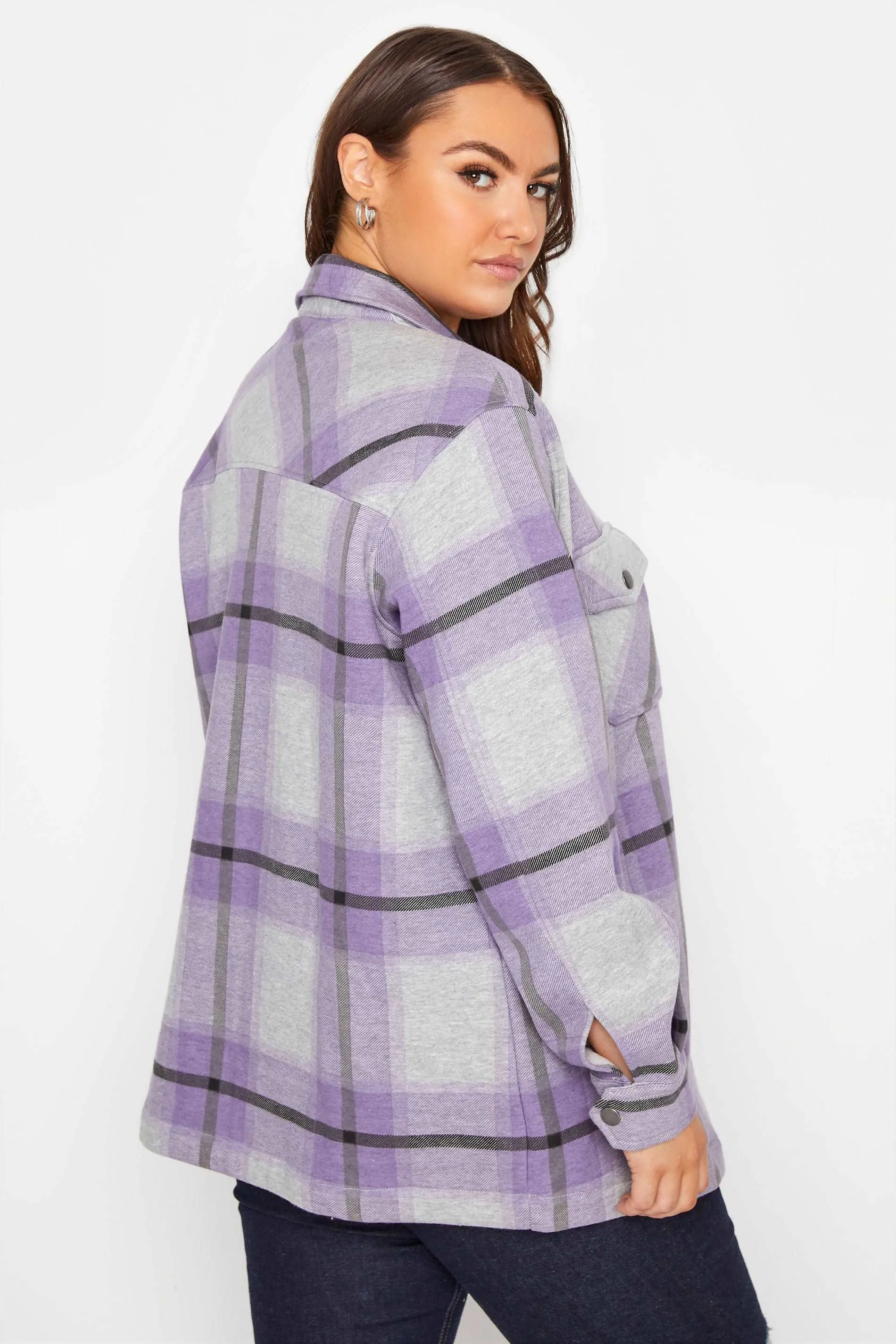 Grey Lilac Oversized check shacket For Her-2015