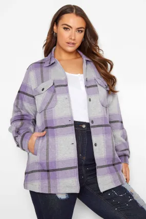 Grey Lilac Oversized check shacket For Her-2015