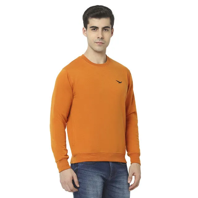 Hiflyers Mens Orange Slim Fit Solid Cotton Fleece Sweatshirt