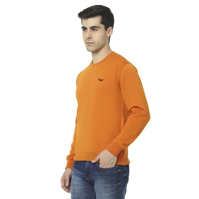 Hiflyers Mens Orange Slim Fit Solid Cotton Fleece Sweatshirt