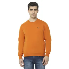 Hiflyers Mens Orange Slim Fit Solid Cotton Fleece Sweatshirt