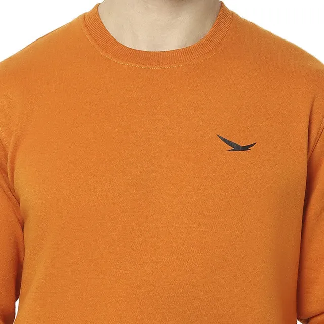 Hiflyers Mens Orange Slim Fit Solid Cotton Fleece Sweatshirt