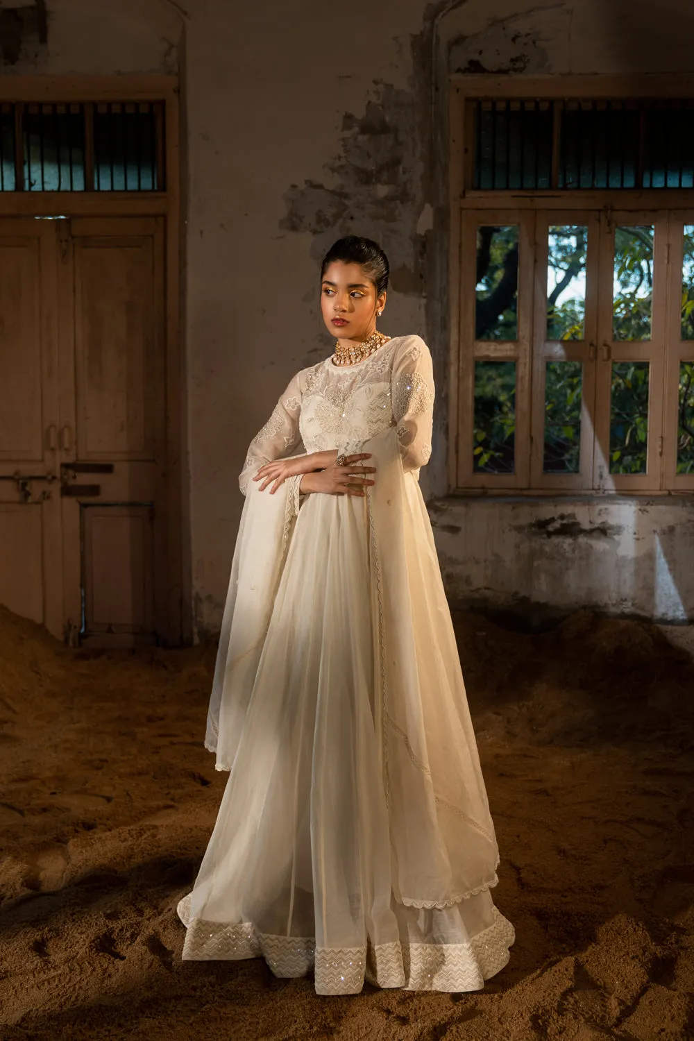 High Neck Embroidered Anarkali & Dupatta set