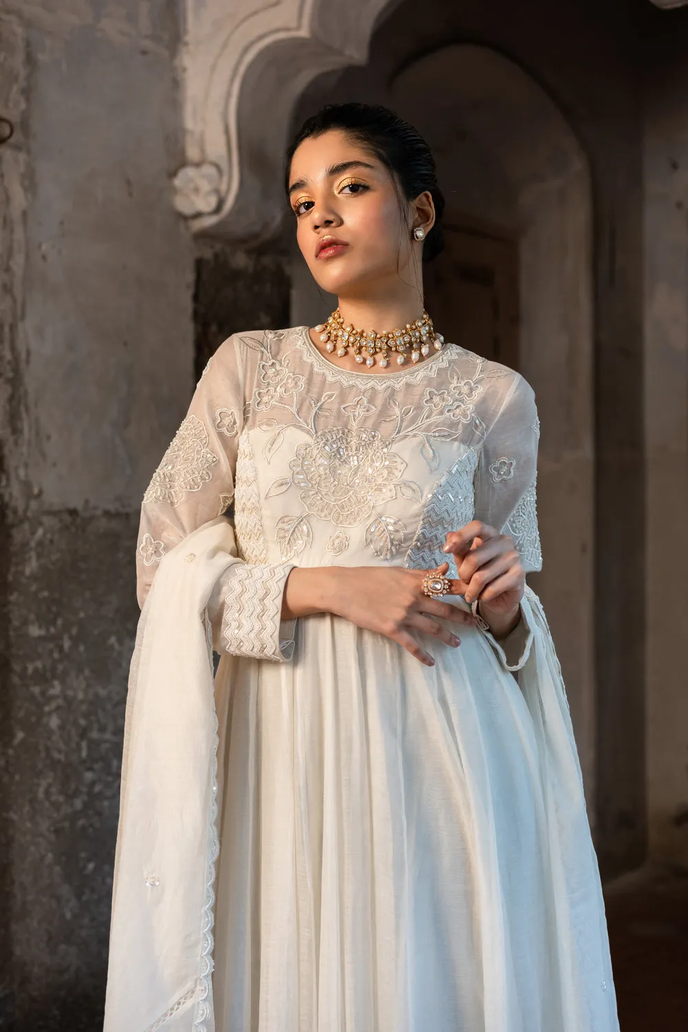 High Neck Embroidered Anarkali & Dupatta set