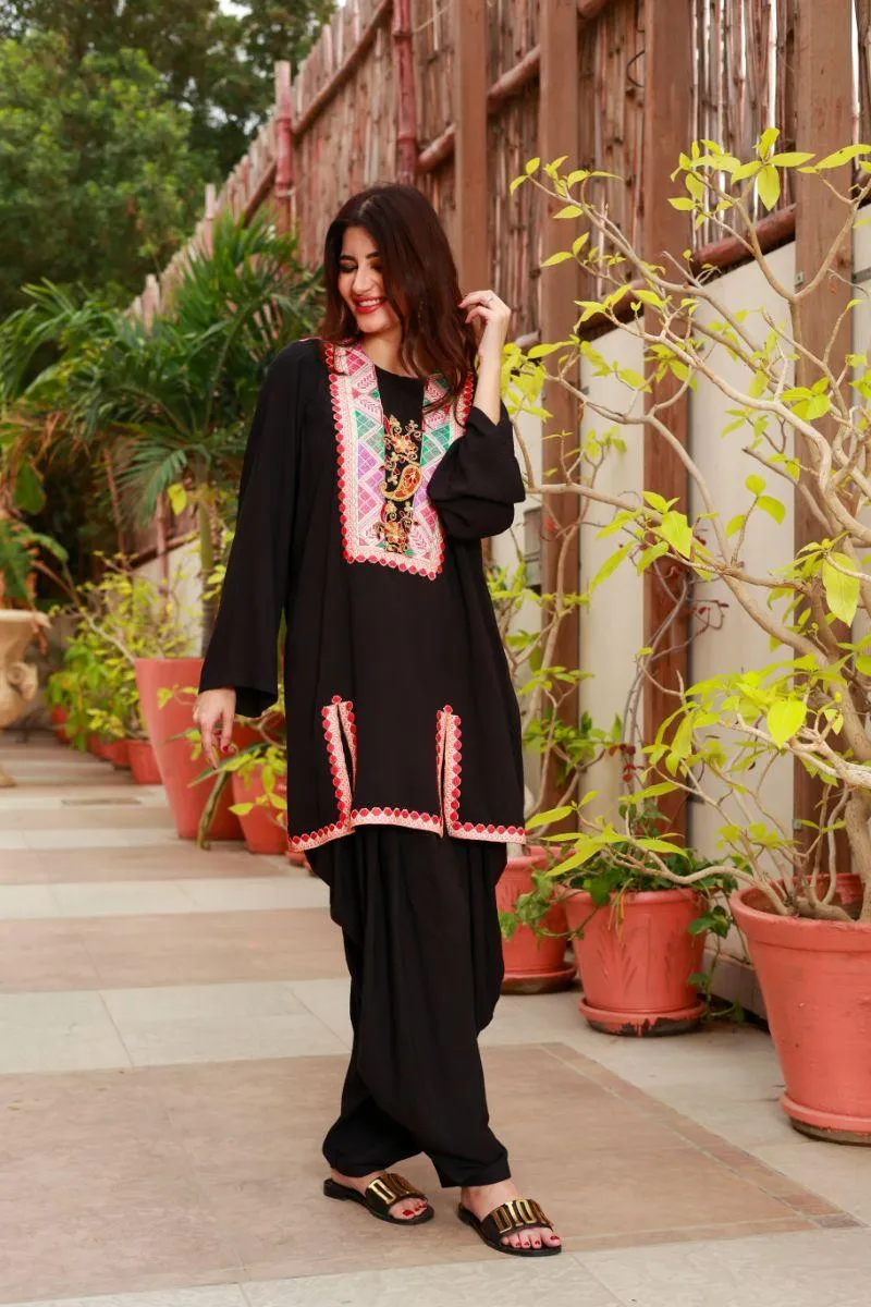 Huma Adnan - Black Rose - Linen - Black - 2 Piece - Stitched