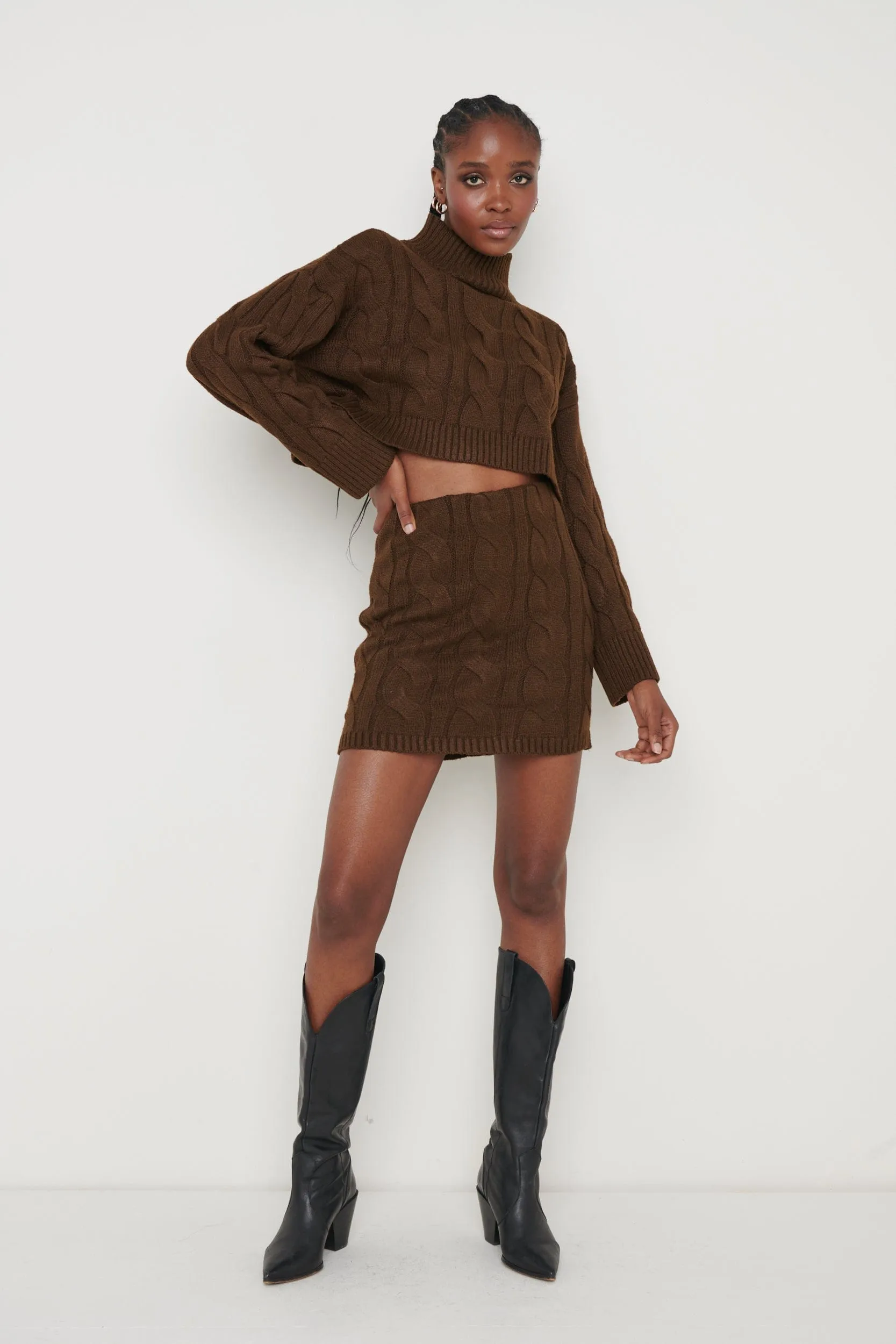 Hunter Cable Knit Mini Skirt - Brown