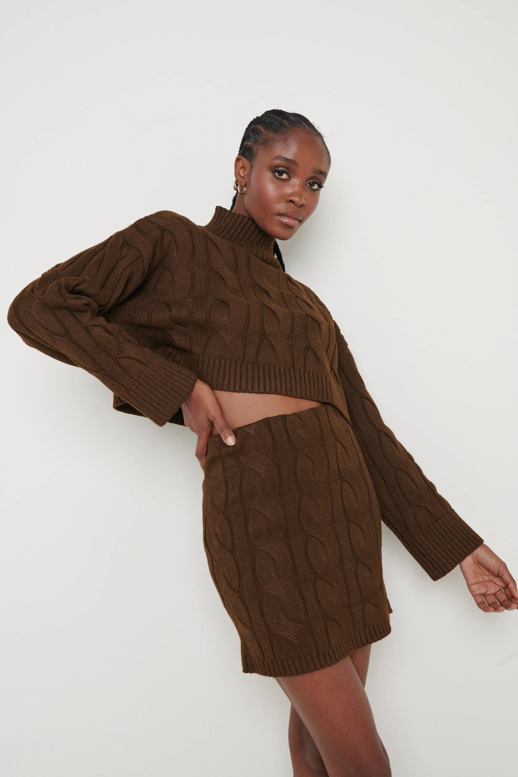 Hunter Cable Knit Mini Skirt - Brown