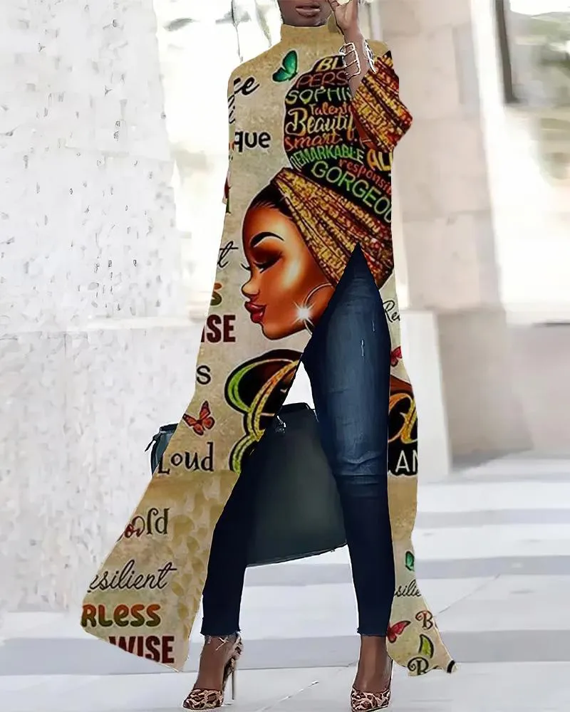 I Am God Says I Am Three-quarter Sleeve Slit T-shirt Dress