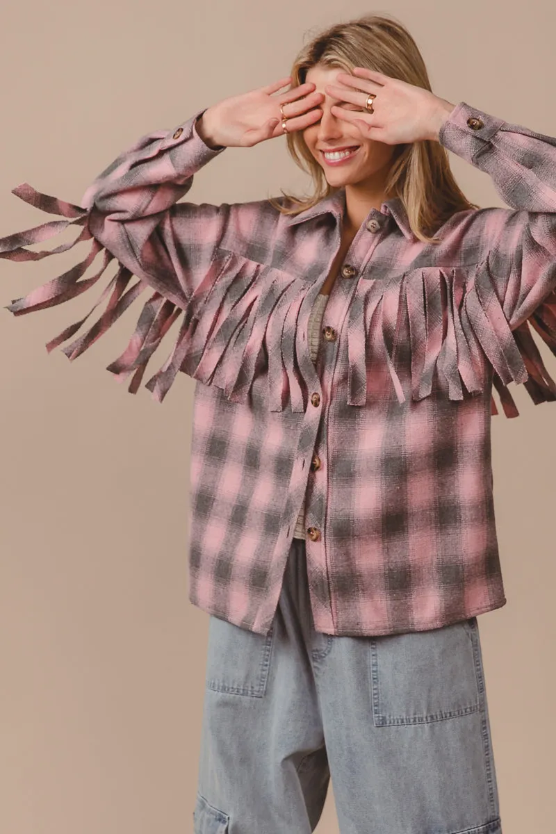 IP5618J-01 | VINTAGE CHECK WITH FRINGE DETAILED SHACKET