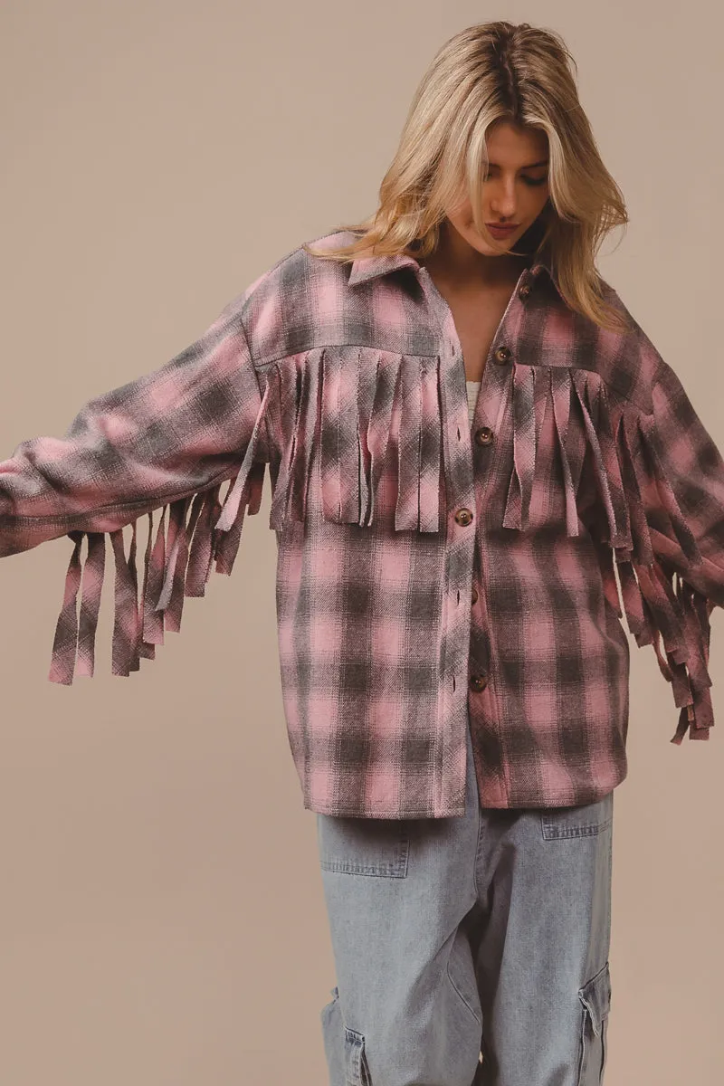 IP5618J-01 | VINTAGE CHECK WITH FRINGE DETAILED SHACKET