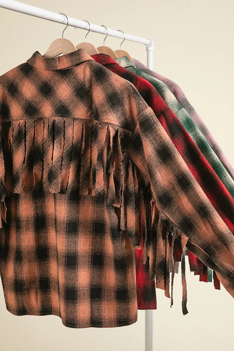 IP5618J-01 | VINTAGE CHECK WITH FRINGE DETAILED SHACKET