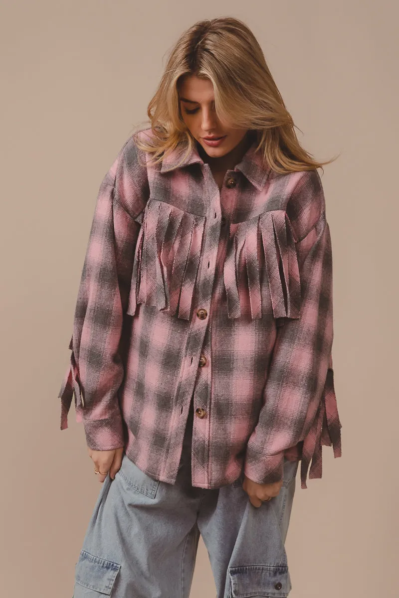 IP5618J-01 | VINTAGE CHECK WITH FRINGE DETAILED SHACKET