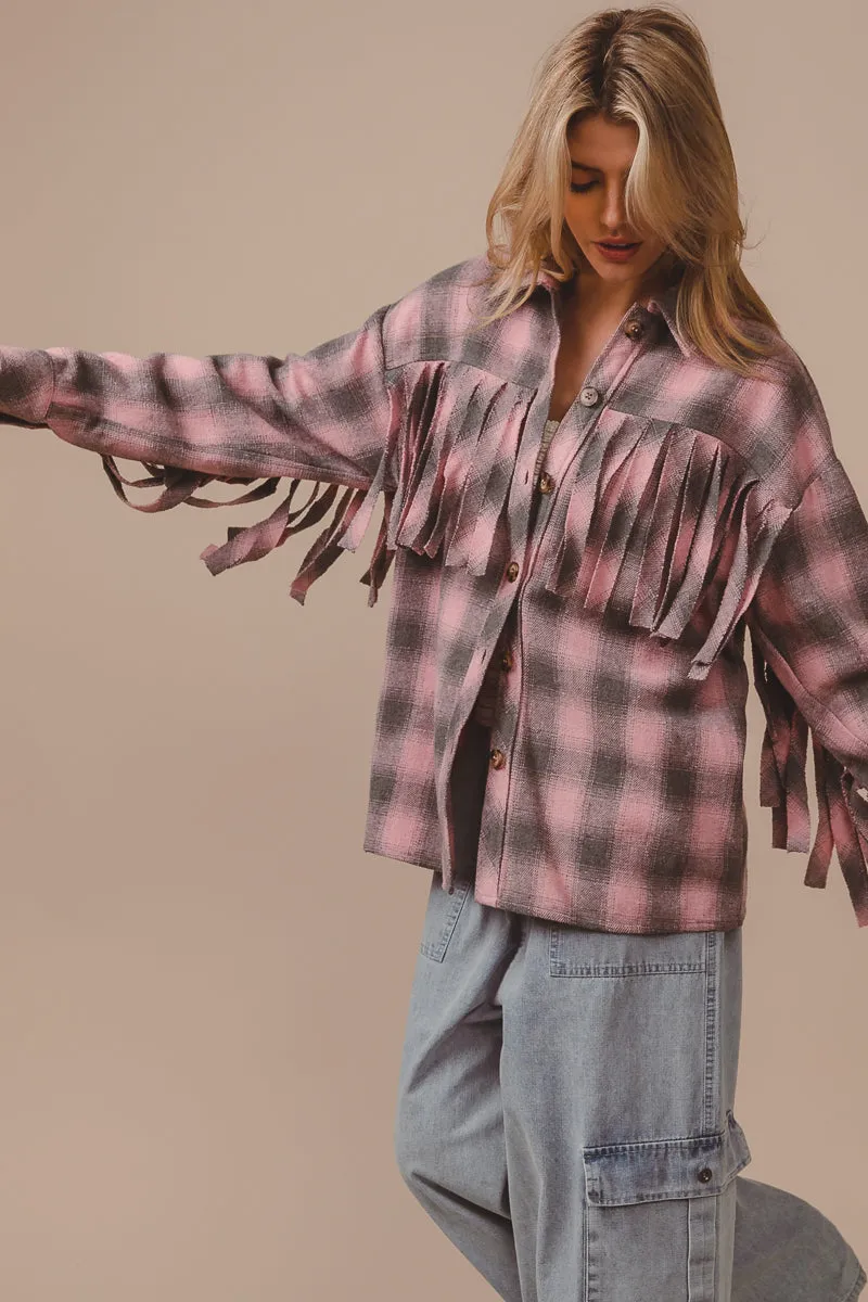 IP5618J-01 | VINTAGE CHECK WITH FRINGE DETAILED SHACKET