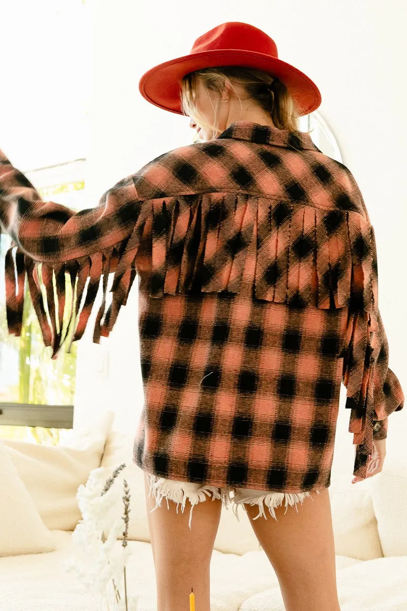 IP5618J-01 | VINTAGE CHECK WITH FRINGE DETAILED SHACKET
