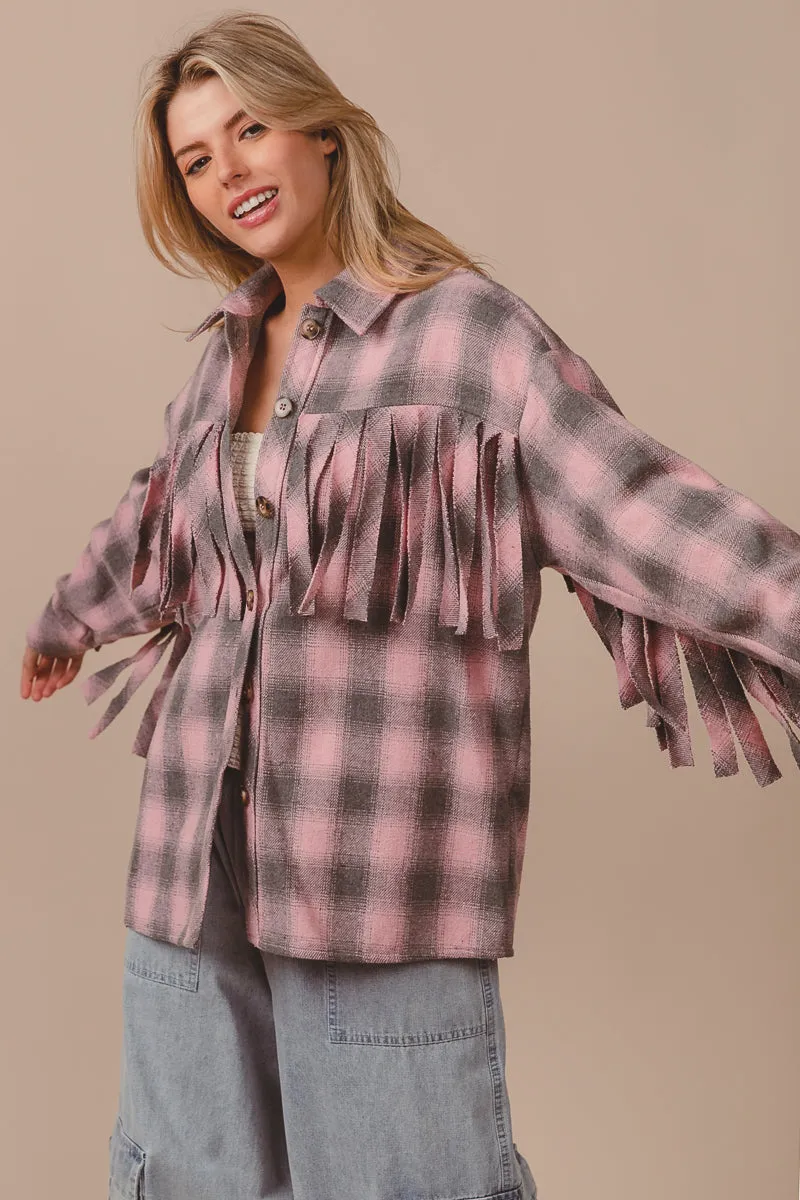 IP5618J-01 | VINTAGE CHECK WITH FRINGE DETAILED SHACKET