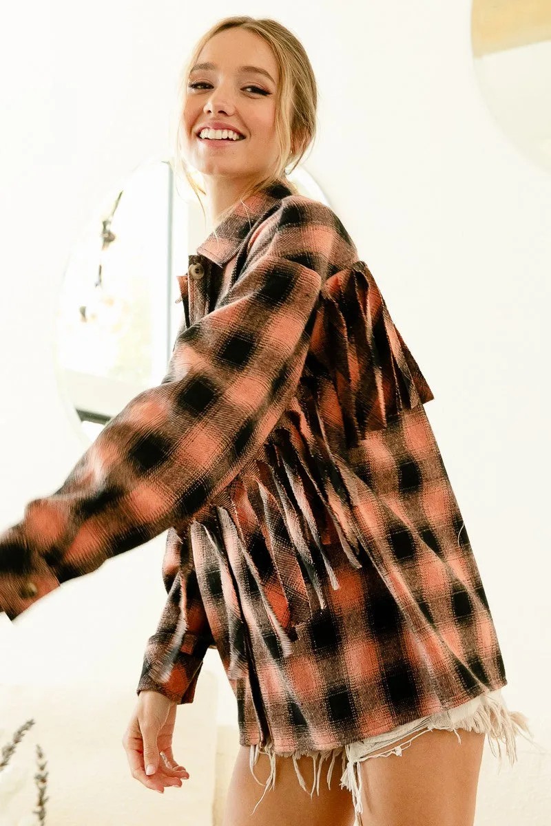 IP5618J-01 | VINTAGE CHECK WITH FRINGE DETAILED SHACKET