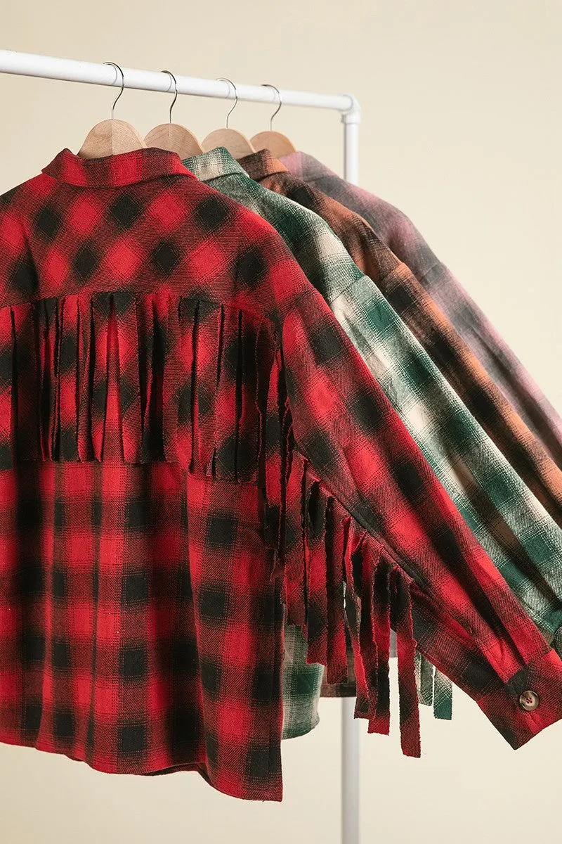 IP5618J-01 | VINTAGE CHECK WITH FRINGE DETAILED SHACKET