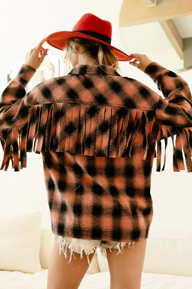 IP5618J-01 | VINTAGE CHECK WITH FRINGE DETAILED SHACKET
