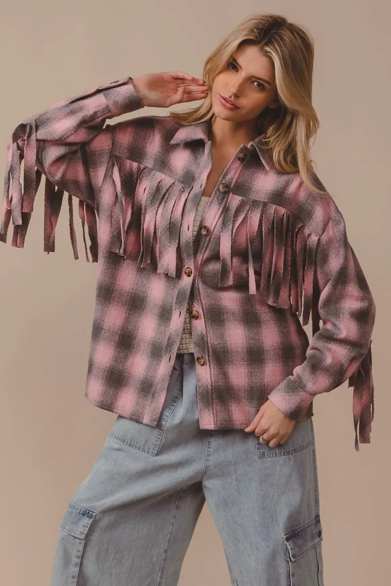 IP5618J-01 | VINTAGE CHECK WITH FRINGE DETAILED SHACKET