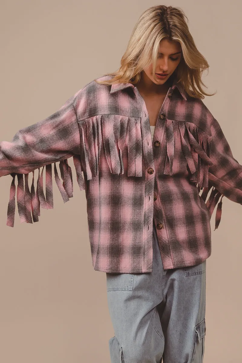 IP5618J-01 | VINTAGE CHECK WITH FRINGE DETAILED SHACKET