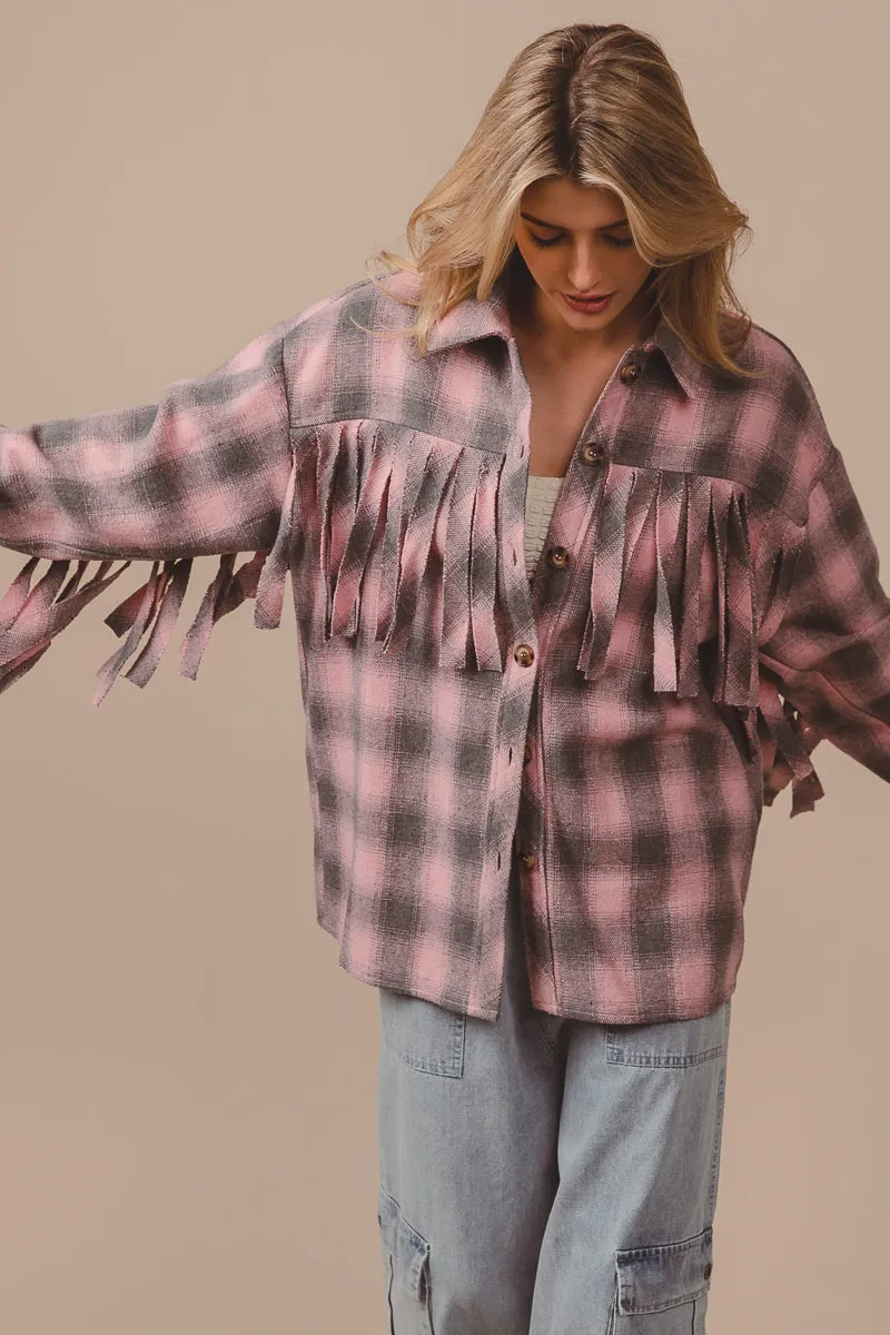 IP5618J-01 | VINTAGE CHECK WITH FRINGE DETAILED SHACKET