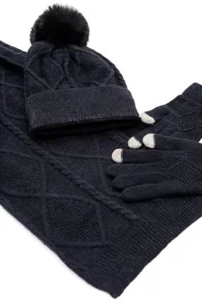 Jane Frost Beanie, Glove, and Scarf Set In Black - Gift Idea